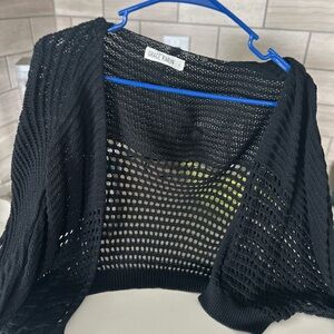 Grace Karin Black Open-Knit Women's light sweater-short sleeve and cropped